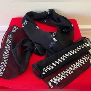 Liz Claiborne Black Sheer Scarf with Square Sequins. Handmade NWT